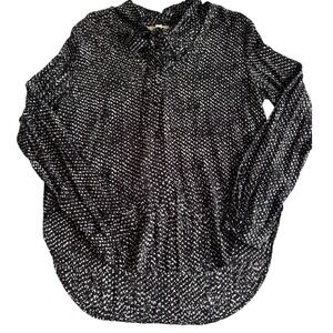 Cloth & Stone Anthropologie Black/White Tie Neck V Neck Blouse Medium Preppy